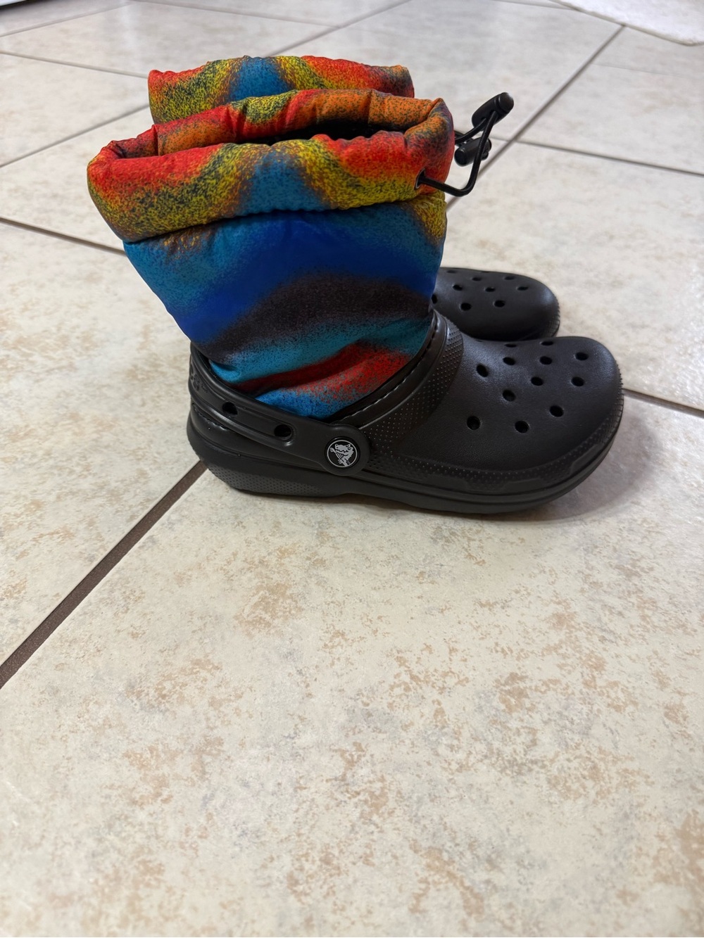 Kids Crocs Black Clog Boots with Tie Dye Upper